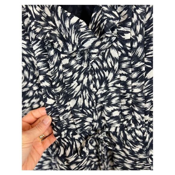 H&M Navy Chiffon Long Sleeve Tie Dress Sz 6 - Picture 4 of 10